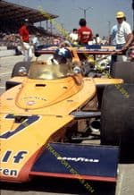 McLaren M16 Offenhauser. Johnny Rutherford Indy Pits 1973. 10x7" photo