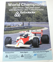 McLAREN MP4/2 TAG Turbo. F1 Alain Prost original 1985 KKK Turbos issued poster.