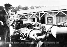 Morgan 3 wheeler . Tommy Rhodes at Brooklands Paddock 1934