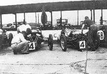 Morgan 3 wheelers Laird & Lones cars in Brooklands pits 1934 Relay Race