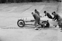 Morris Minor "100mph" Single Seater. Photo. Van der Beck being pushstarted at Brooklands.