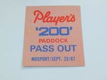 MOSPORT PLAYERS 200 Can Am race 1967 "Pass Out" paddock ticket
