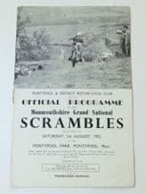 PONTYPOOL Park MONMOUTHSHIRE GRAND NATIONAL MOTORCYCLE SCRAMBLE 1953 1 Aug Programme