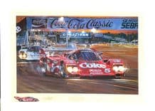 PORSCHE 962s Sebring 1986 "Duel at Sunset" by Nick Watts. SIGNED Akin, Stuck & Bell