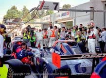 Porsche WSC-95 TWR. photo. Alex Wurz pit stop. 1996 Le Mans 24 hrs