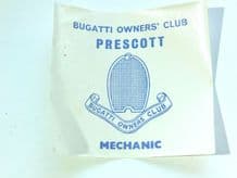 PRESCOTT HILLCLIMB "MECHANICS" windscreen sticker(1970s?) Bugatti Owners Club