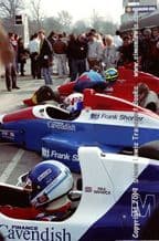 Reynard 90Ds  photo  Paul Warwick & Harald Huysman  1991 British F3000 test Oulton Park pits (B)