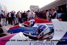 Reynard 90Ds  photo  Paul Warwick & Harald Huysman  1991 British F3000 test Oulton Park pits (C)