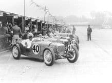 RILEY 9s 1932 Brooklands 1000 lined up before start. Photo