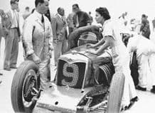 Riley Six with Mrs Kay Petre in Brooklands paddock 1936 BRDC 500