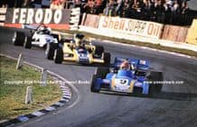 Surtees  TS11 (Van Lennep) Lola T300( Rollinson) Kitchmac( Williamson)  Brands Hatch 1972. Photo