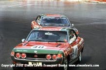 TOYOTA CELICAs Win Percy & Barrie Williams. Photo. Mallory Park RAC Saloons (BTCC) 28 August 1976