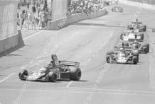 Tyrrell 007s Depailler leads Scheckter etc 1976 Long Beach GP action photo