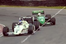 WILLIAMS FW08 (Rosberg) Leads Tyrrell 011 (Sullivan). Photo. 1983 Brands Race of Champions F1