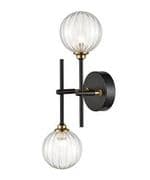 Alford 2 Light Wall Light in Matt Black and Brushed Brass with Clear Glass Shades, IP44 Rated