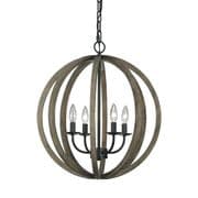 Allier 4 Light Pendant in Weathered Oak and Antique Forged Iron - FEISS FE/ALLIER/4P WW