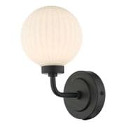 Alrik Bathroom Wall Light in Matt Black with Ribbed Opal Glass IP44 - där ARL0722