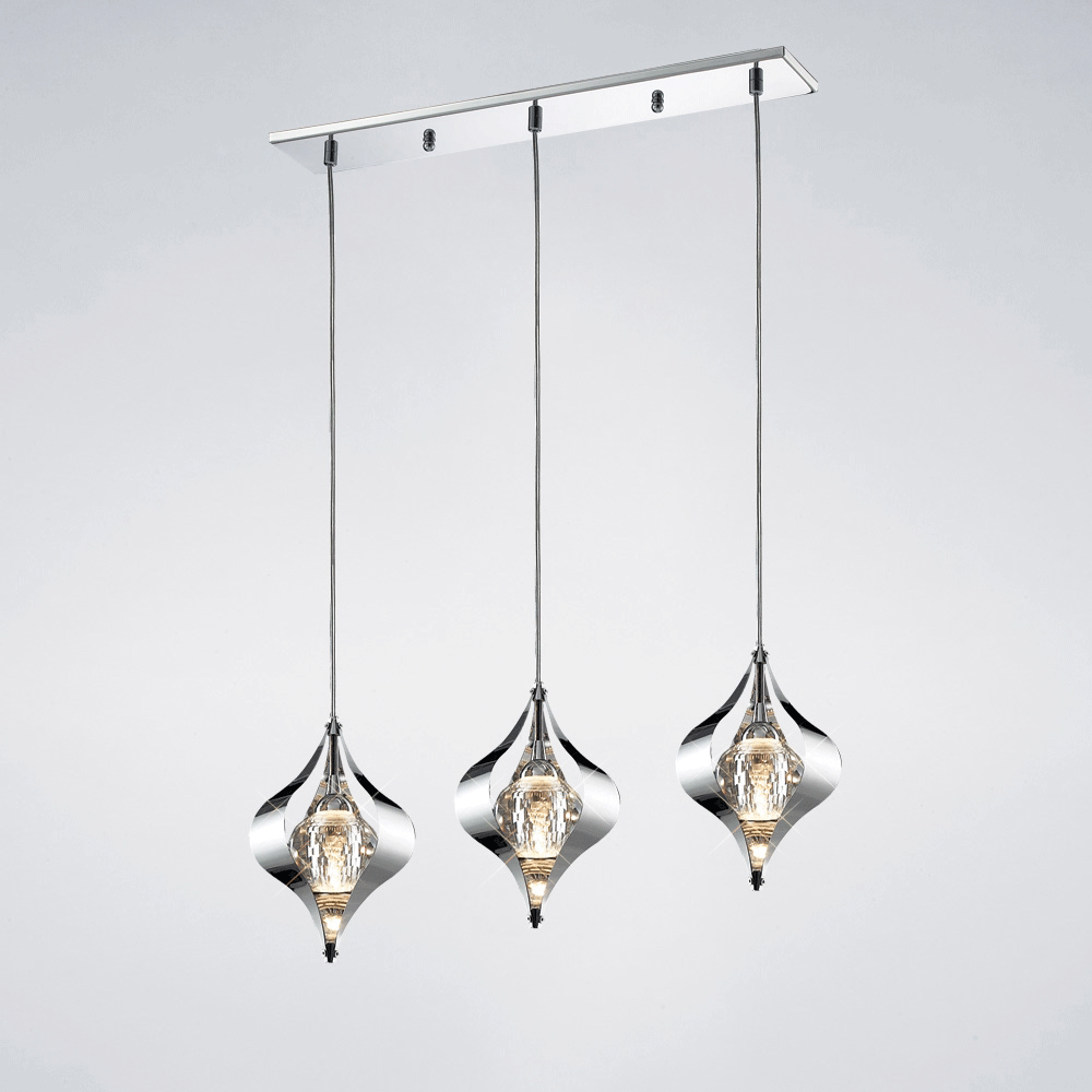 Alvanley 3 Light Pendant in Polished Chrome and Crystal