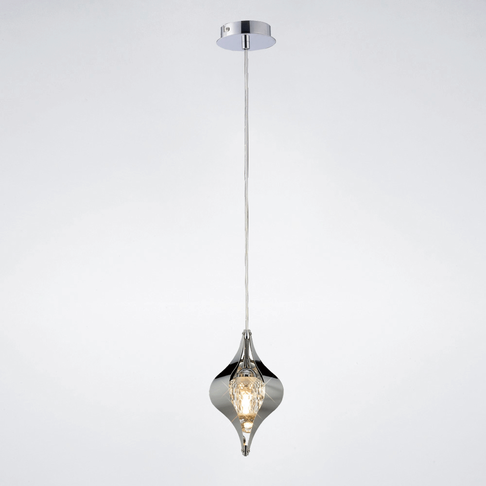 Alvanley Single Pendant in Polished Chrome with a Faceted Crystal Shade