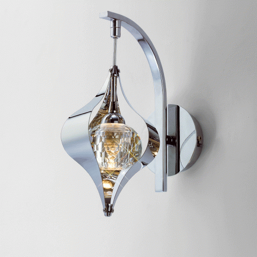 Alvanley Single Wall Light in Polished Chrome and Faceted Crystal