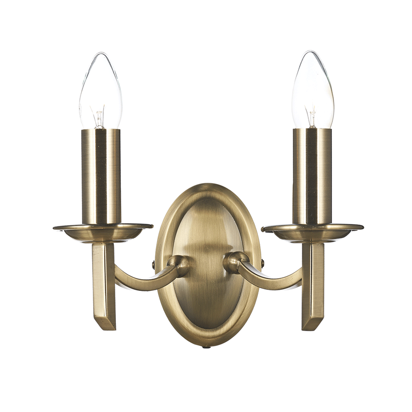 Ambassador Double Wall Light finished in Antique Brass, Switched - där AMB0975