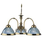 American Diner 3 Light in Antique Brass with Clear Ribbed Glass - SEARCHLIGHT 9343-3