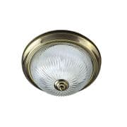 American Diner IP44 Flush in Antique Brass with Clear Ribbed Glass - SEARCHLIGHT 4370