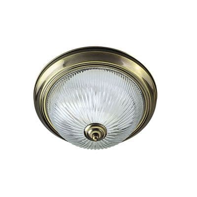 American Diner IP44 Flush in Antique Brass with Clear Ribbed Glass - SEARCHLIGHT 4370