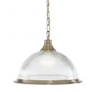 American Diner Single Pendant in Antique Brass with Clear Ribbed Glass - SEARCHLIGHT 9369