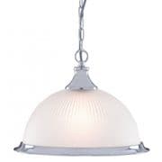 American Diner Single Pendant in Satin Silver with Acid Ribbed Glass - SEARCHLIGHT 1044