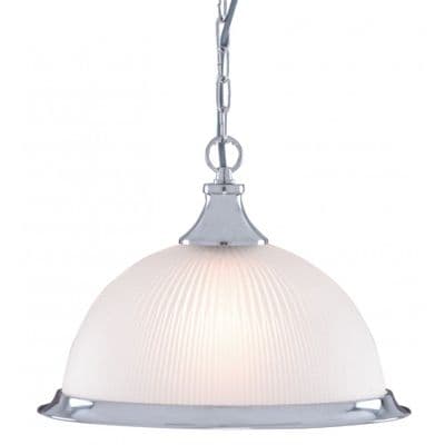 American Diner Single Pendant in Satin Silver with Acid Ribbed Glass - SEARCHLIGHT 1044