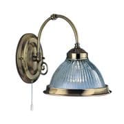 American Diner Wall Light in Antique Brass with Clear Ribbed Glass, Switched - SEARCHLIGHT 9341-1