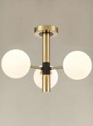 Ampthill 3 Light Fitting in Matt Black and Aged Brass with Opal Glass Shades