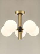 Ampthill 5 Light Fitting in Matt Black and Aged Brass with Opal Glass Shades
