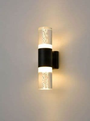 Ashford VI Outdoor LED Wall Light in a Matt Black Finish and Bubble Effect Tubes, IP54 Rated