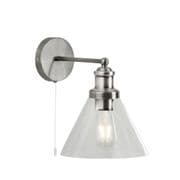 Aspley Wall Light in a Satin Chrome Finish with a Clear Glass Shade , Switched