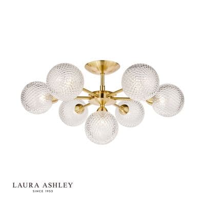 Atherton 7 Light Fitting in Satin Brass with Textured Glass Shades - Laura Ashley LA3756055-Q