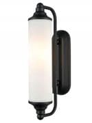 Bakewell Bathroom Wall Light in Matt Black with an Opal Gloss Shade, IP44 Rated