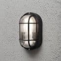 Balin Outdoor Oval Wall Light/Bulkhead in a Black Finish with Ribbed Glass, IP44 Rated