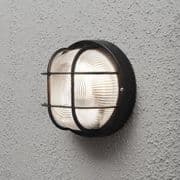 Balin Outdoor Wall Light/Bulkhead in a Black Finish with Ribbed Glass, IP44 Rated