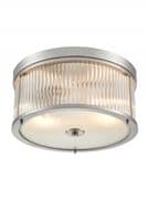 Blyth 2 Light Flush Fitting in Satin Nickel with Clear Ribbed Glass and Frosted Diffuser