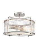 Blyth 2 Light Semi-Flush Fitting in Satin Nickel with Clear Ribbed Glass and Frosted Diffuser