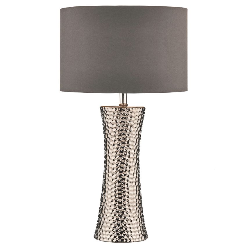 Bokara Hammered Table Lamp in Polished Silver with a Grey Satin Shade - där BOK4232/X