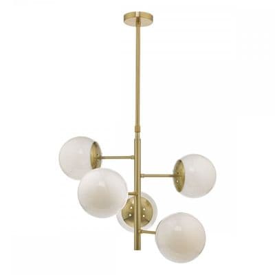 Bombazine 5 Light Pendant in Natural Brass with Oversized Opal Glass Shades - där BOM0535
