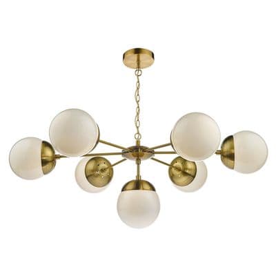 Bombazine 7 Light Pendant in Natural Brass with Oversized Opal Glass Shades - där BOM3435