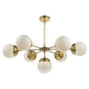 Bombazine 7 Light Pendant in Natural Brass with Oversized Opal Glass Shades - där BOM3435