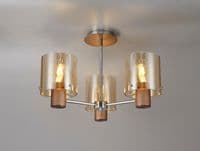 Boreray 3 Light Fitting in a Mocha Finish with Faded Amber Glass Shades