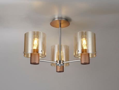 Boreray 3 Light Fitting in a Mocha Finish with Faded Amber Glass Shades