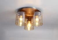 Boreray 3 Light Flush Fitting in a Mocha Finish with Faded Amber Glass Shades