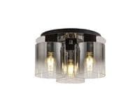 Boreray 3 Light Flush Fitting in Black/Black Chrome with Faded Smoked Glass Shades